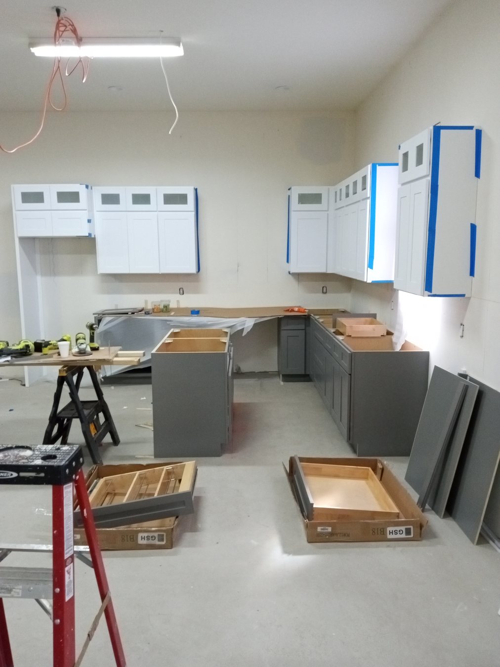 A clean active work area prepared for a home repair