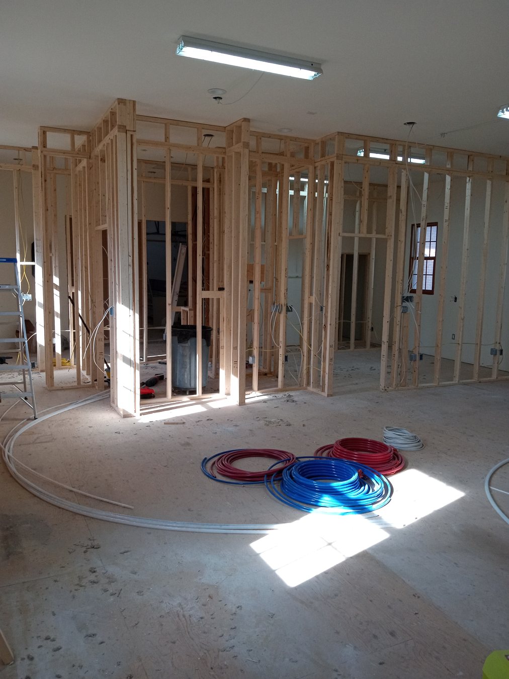 Interior framing and drywall work in progress