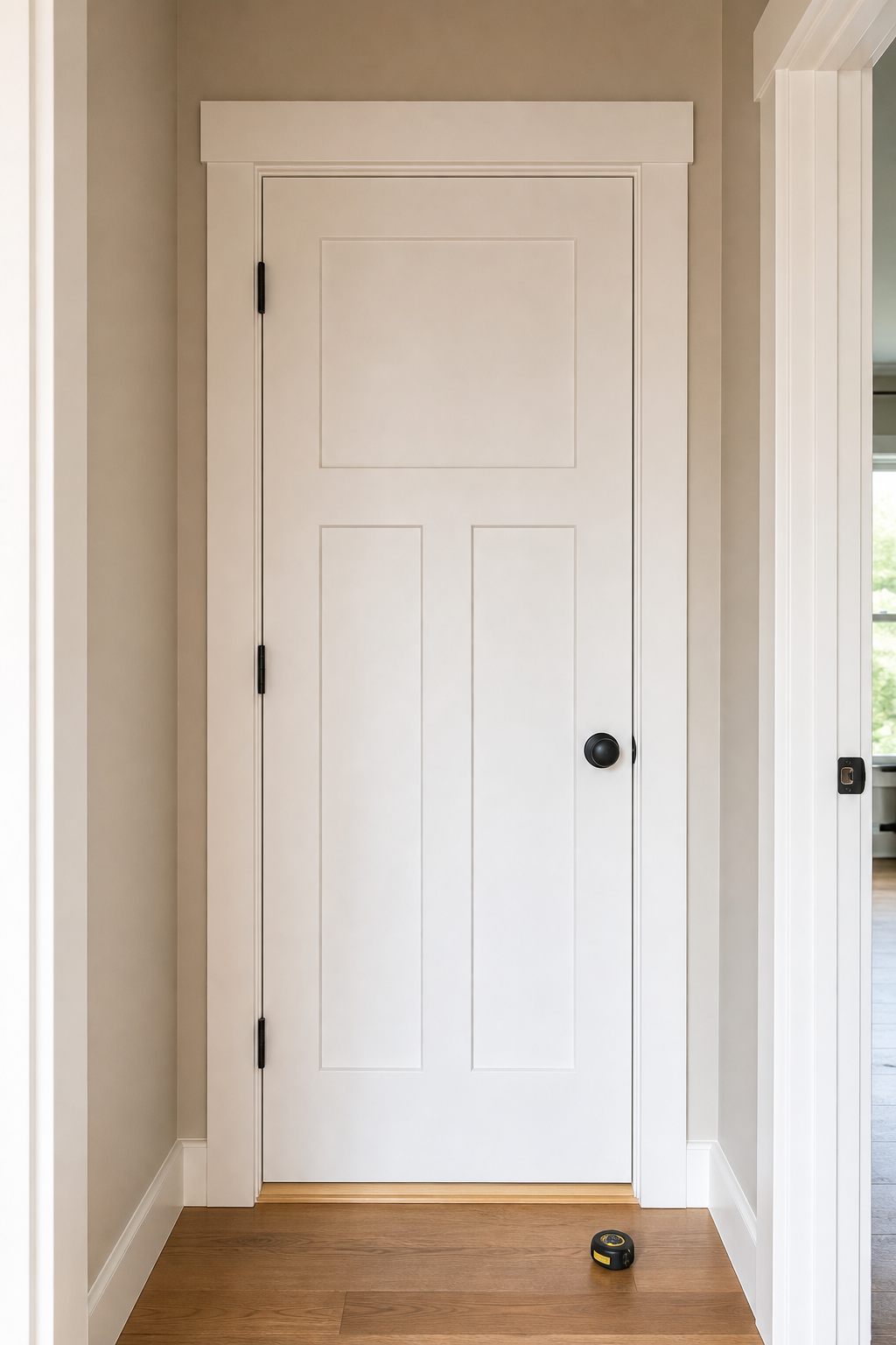 Straight doorway casing, clean reveals, and a repaired threshold.
