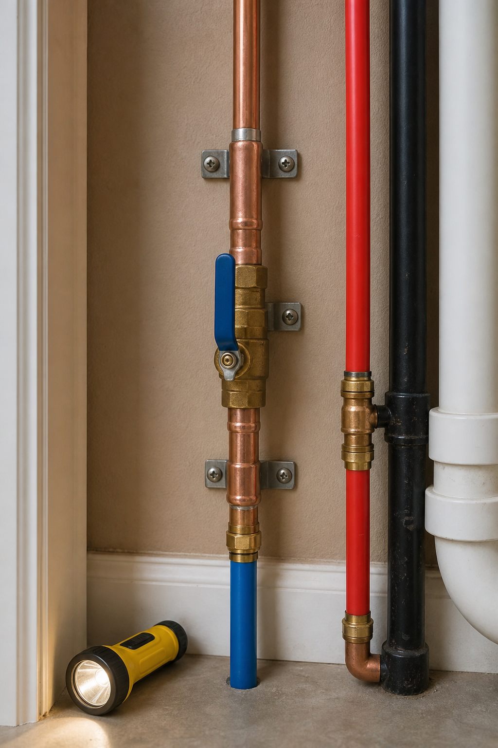 Organized accessible valves and household pipe connections.