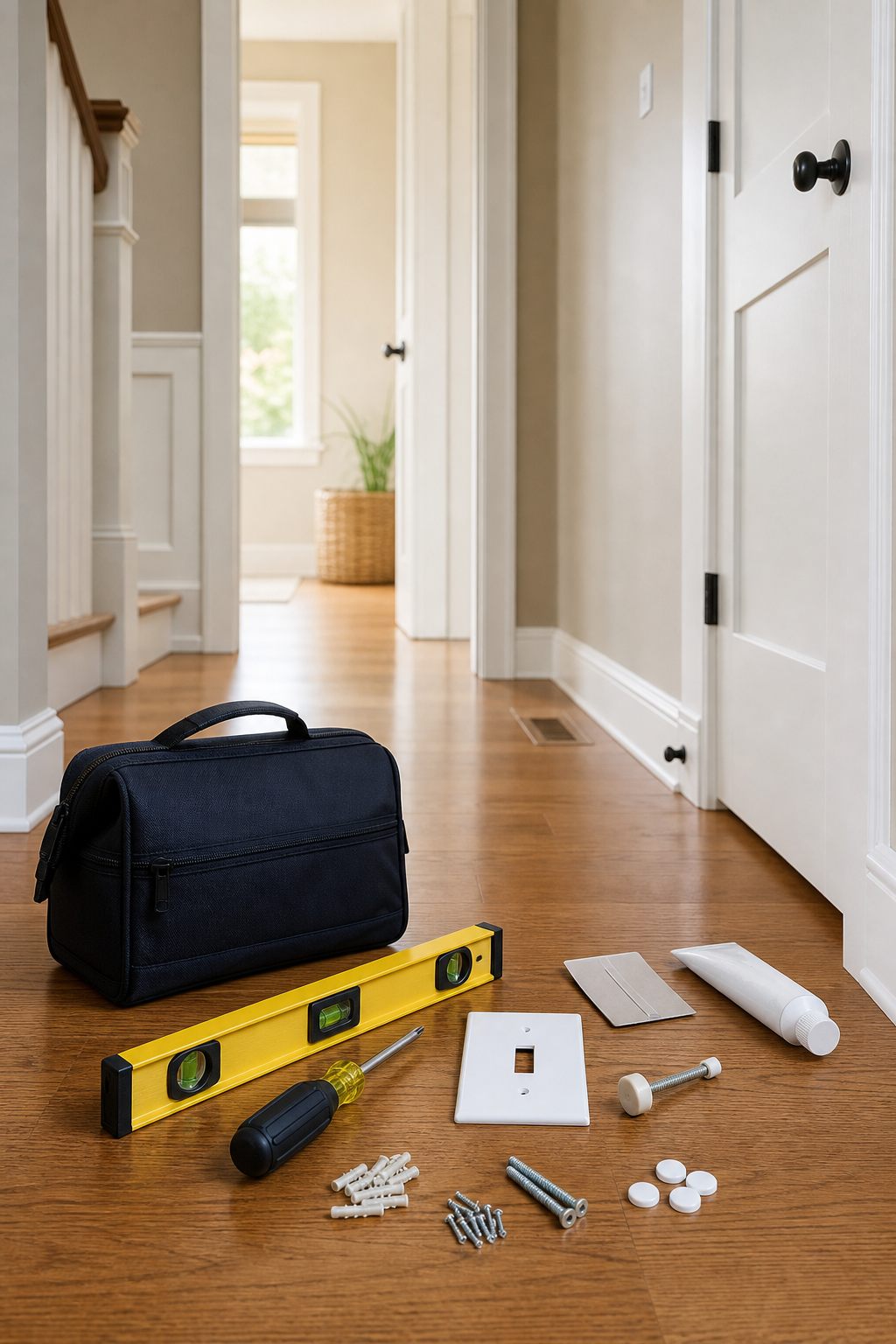 A prepared set of small-job tools and replacement hardware.