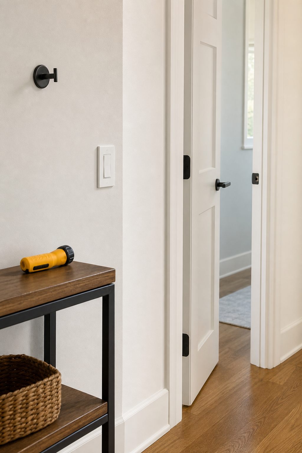 Several finished hallway repair details in one clean space.